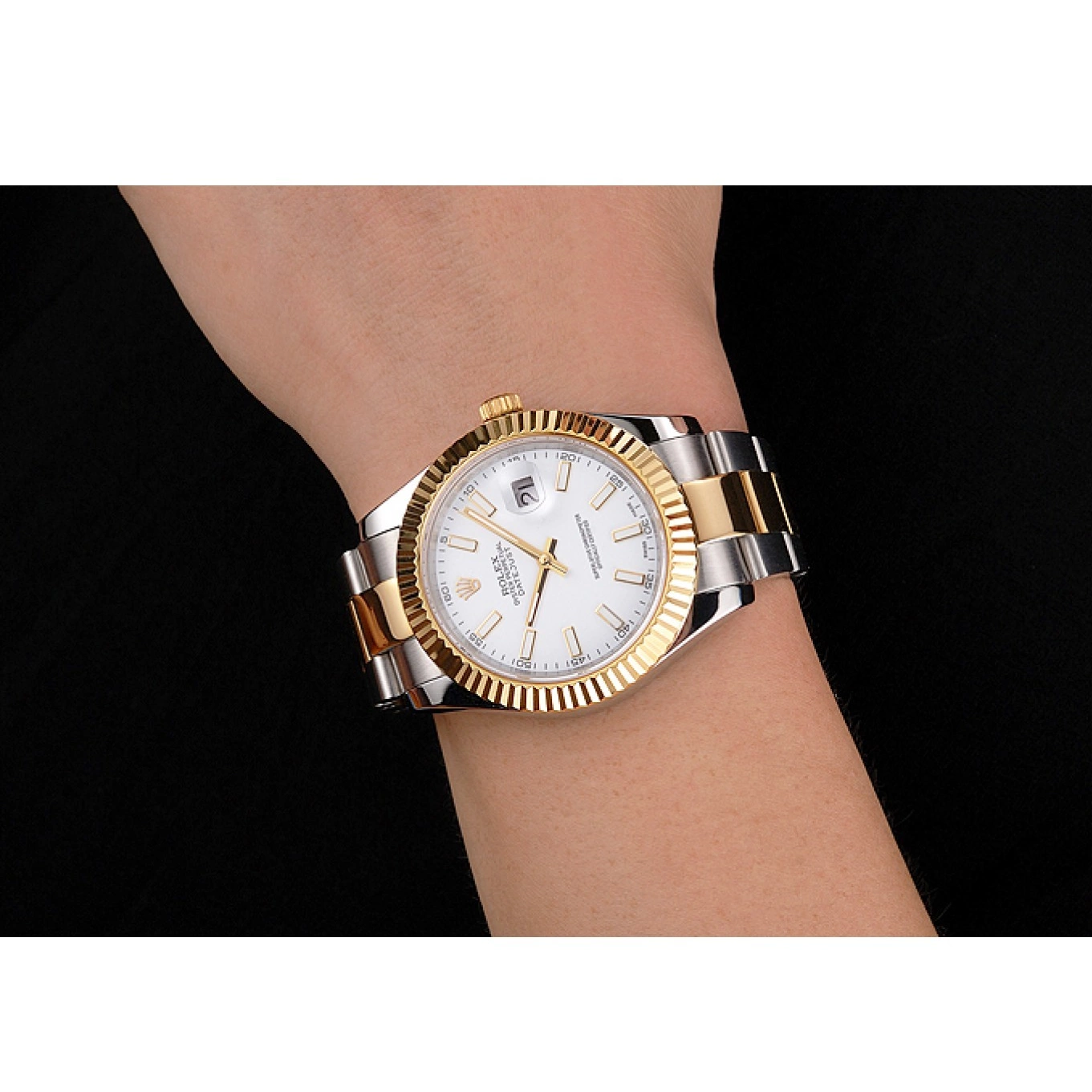 Rolex aaa copy Dial Two Bracelet Tone Swiss Stainless Case Rolex Gold White Datejust Steel 0520